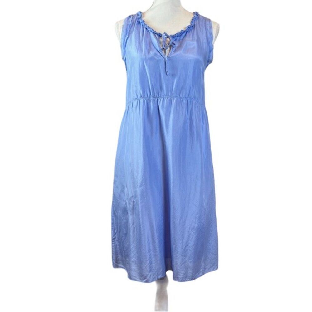 Calypso St. Barth Silk Dress Sleeveless Periwinkle Blue Ruffle Neck Tie Size Med